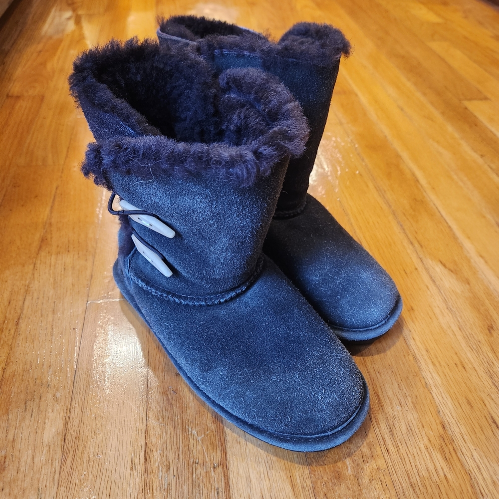 Bearpaw Womens Size 7 Cozy Black Suede Snow Winter Boots Shearling Fur Lining